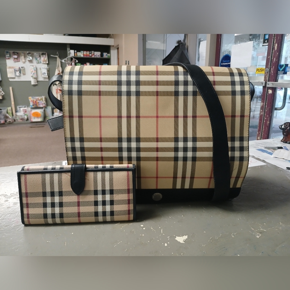 Authentic Vintage Burberry Flap Messenger  Bag And Full Size Wallet!
